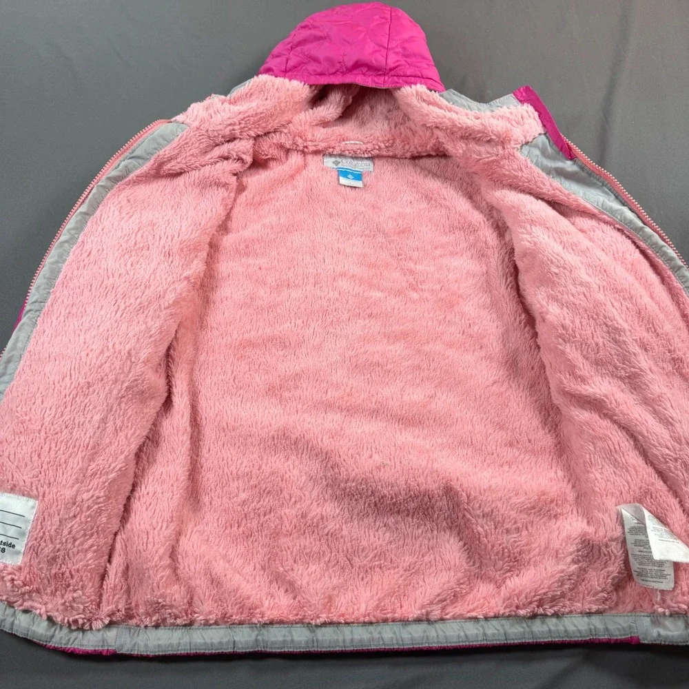 Columbia Girls Pink Quilted Hooded Jacket Fleece Lined Size L 14/16